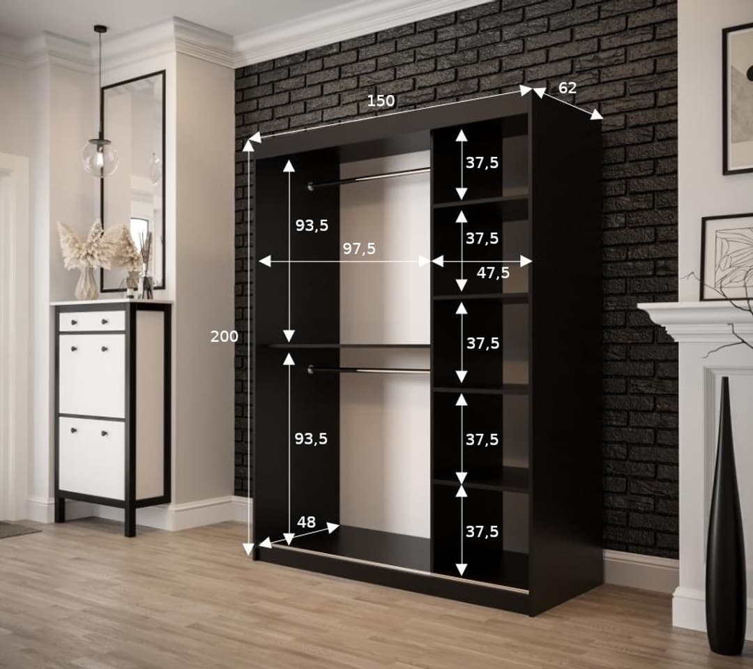 Tilburg Sliding Door Wardrobe 150cm - Product Dimensions