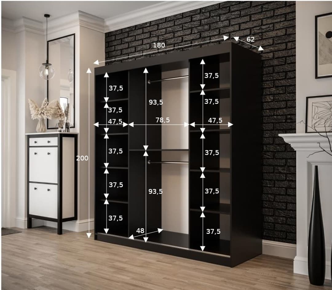 Tilburg Sliding Door Wardrobe 180cm - Product Dimensions