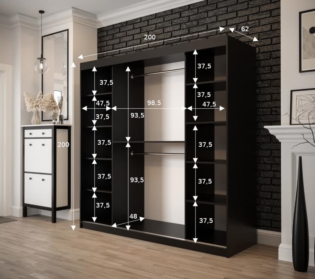 Tilburg I Sliding Door Wardrobe 200cm - Product Dimensions