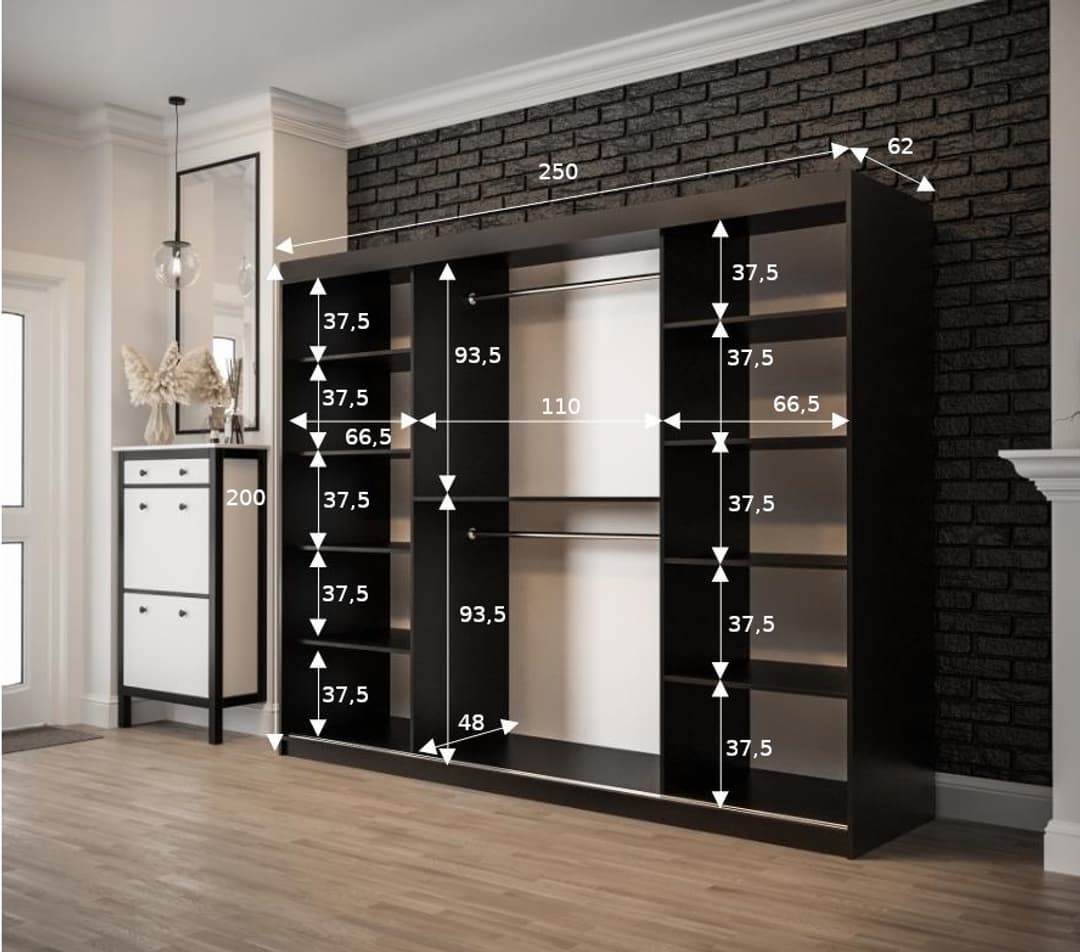 Tilburg Sliding Door Wardrobe 250cm - Product Dimensions