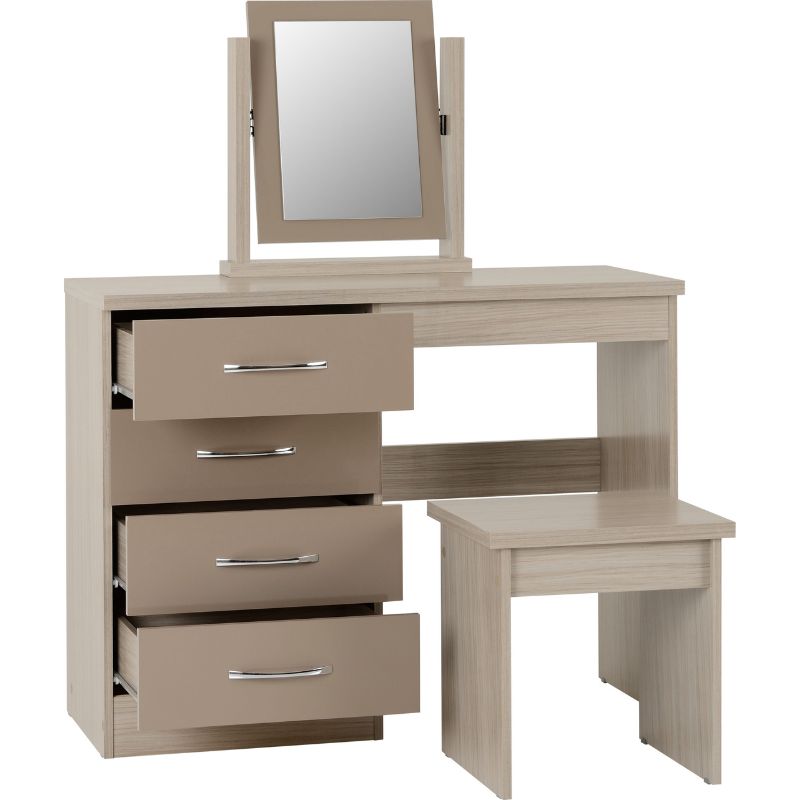 (SECONIQUE) Gloss, 4 Draw, Mirror Stand, Stool, Dressing Table by Nevada - yofurn