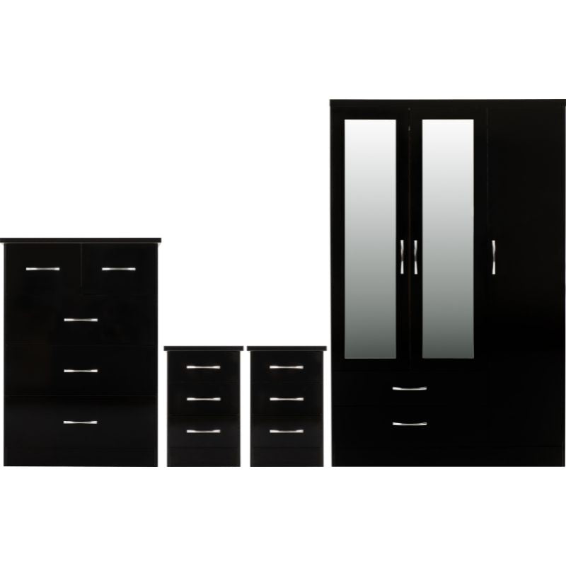 (SECONIQUE) 3 Door, 2 Draw, 2 Mirror Door - Wardrobe, 5 Draw -Chest Drawer, 2, 3 Draw -Bedside Table, Set by Nevada - yofurn