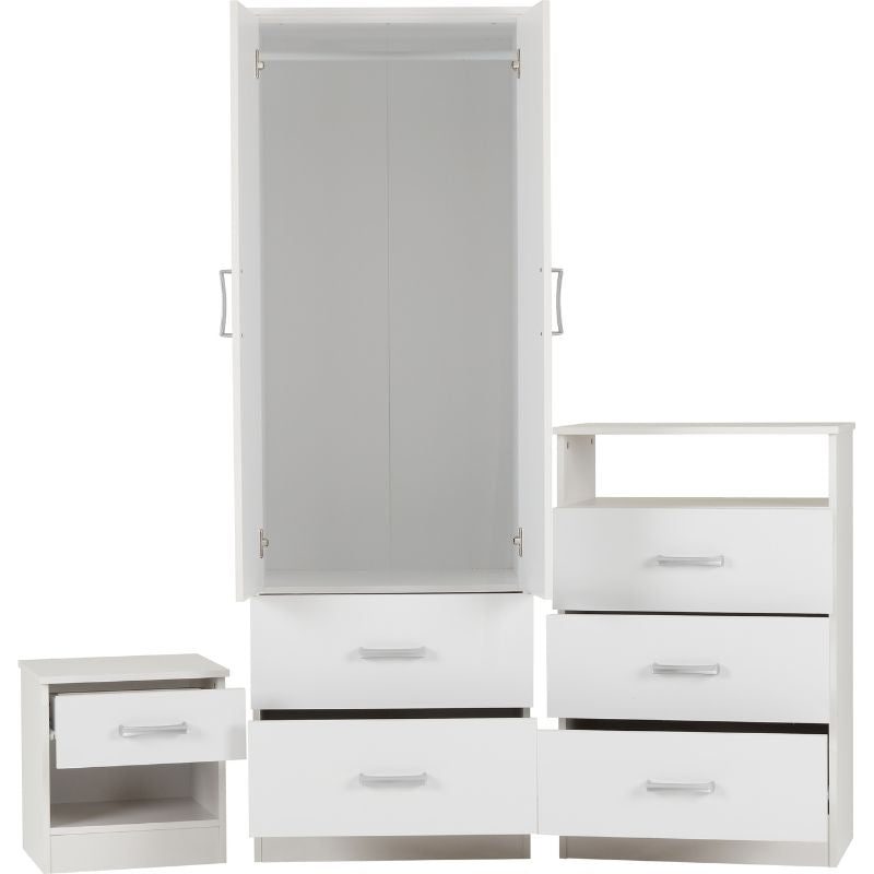 (SECONIQUE) 2 Door, 2 Draw - Wardrobe, 1 Draw - Bedside Table, 3 Draw - Chest Table, Set by Polar - yofurn