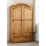 (SECONIQUE) 2 Door, 1 Draw, Brown, Waxed Pine, Wardrobe - yofurn