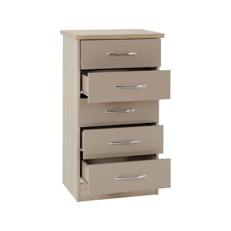 SECONIQUE, Nevada, 5 Draw, Narrow, Chest Drawer - yofurn