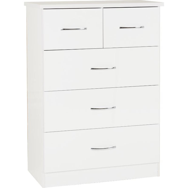 SECONIQUE, Nevada, 5 Draw, Gloss, Chest Drawer - yofurn