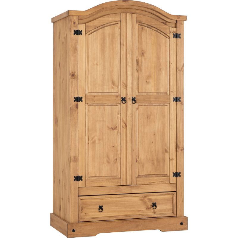 (SECONIQUE) 2 Door, 1 Draw, Brown, Waxed Pine, Wardrobe - yofurn