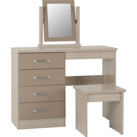 (SECONIQUE) Gloss, 4 Draw, Mirror Stand, Stool, Dressing Table by Nevada - yofurn