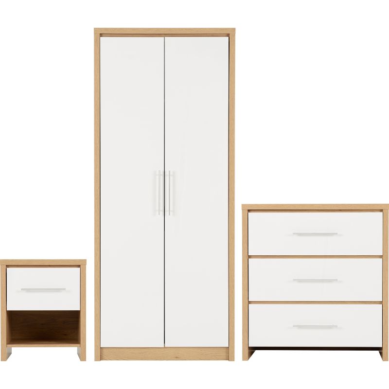 (SECONIQUE) Gloss, 2 Door - Wardrobe, 3 Draw - Chest Drawer, 1 Draw - Bedside Table, Set by Seville - yofurn