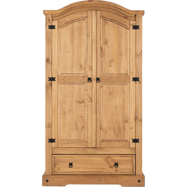 (SECONIQUE) 2 Door, 1 Draw, Brown, Waxed Pine, Wardrobe - yofurn