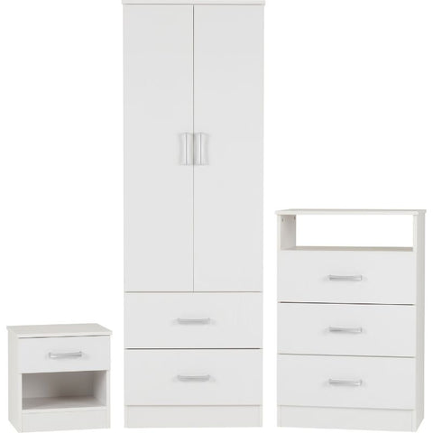 (SECONIQUE) 2 Door, 2 Draw - Wardrobe, 1 Draw - Bedside Table, 3 Draw - Chest Table, Set by Polar - yofurn