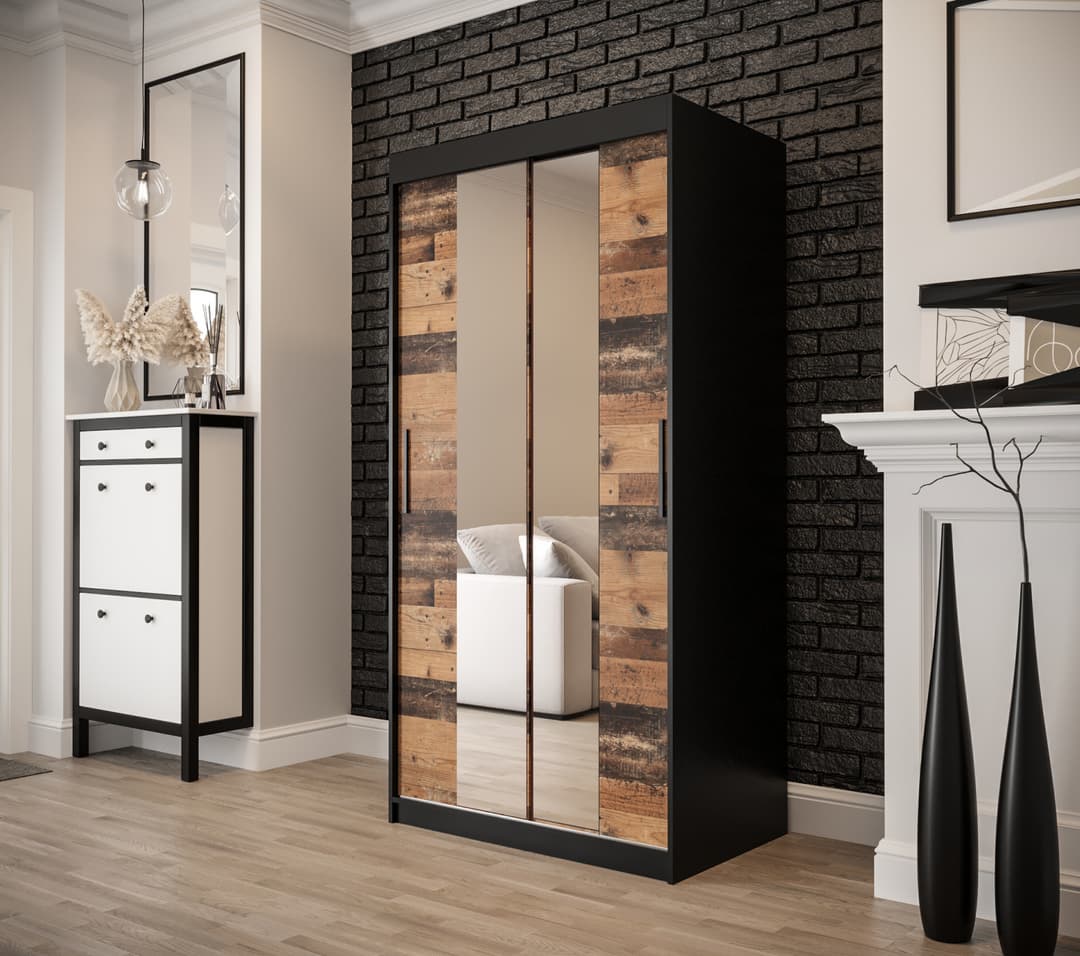 Tilburg I Sliding Door Wardrobe 100cm [Dark Oak & Black] - Lifestyle Image 