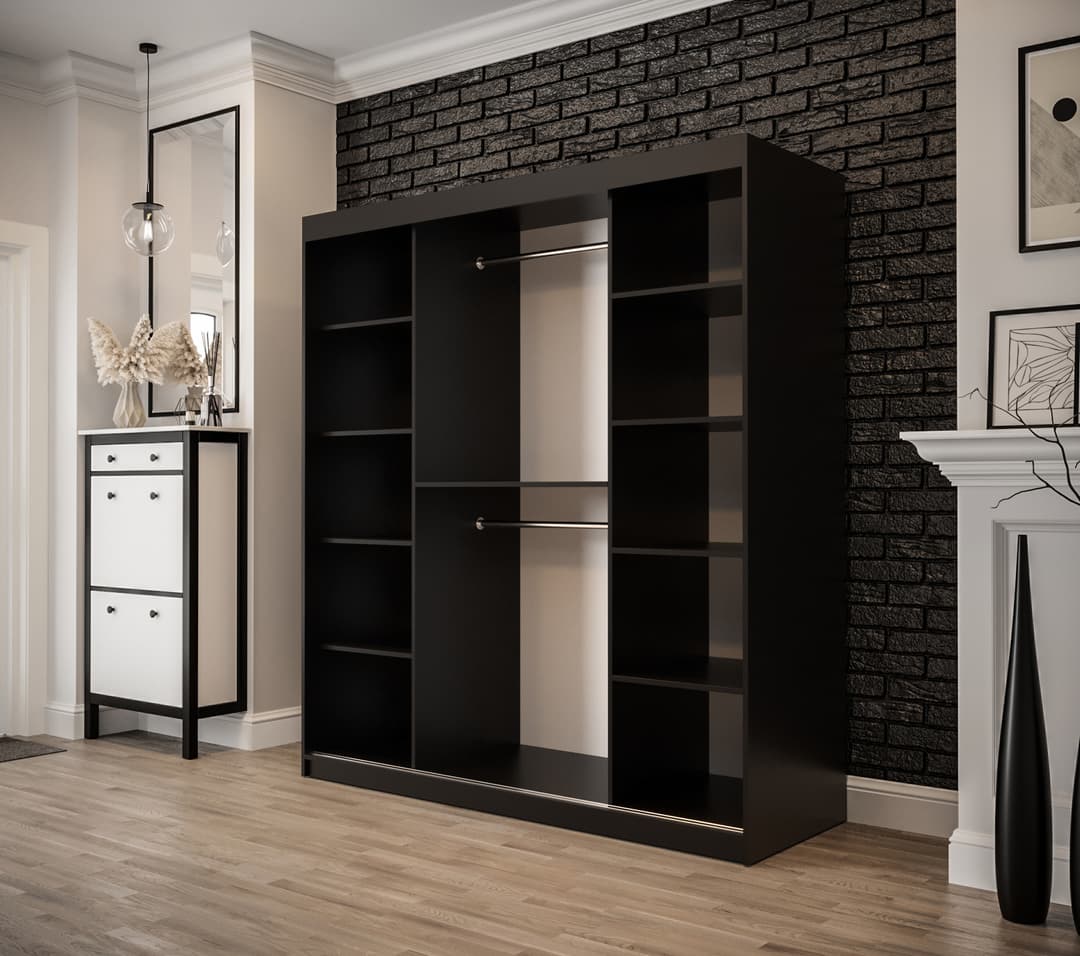 Tilburg II Sliding Door Wardrobe 180cm [Dark Oak & Black] - Interior Layout