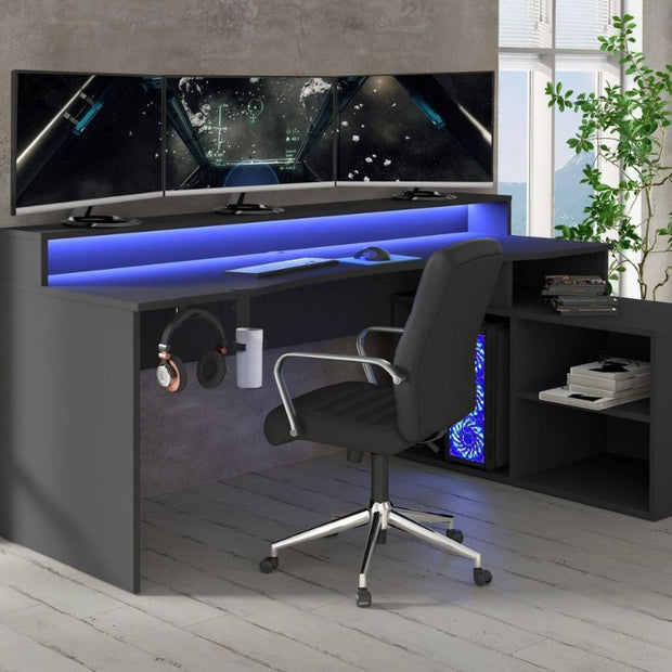 Black Corner Computer Gaming Desk with Colour Changing LED Lights by Flair