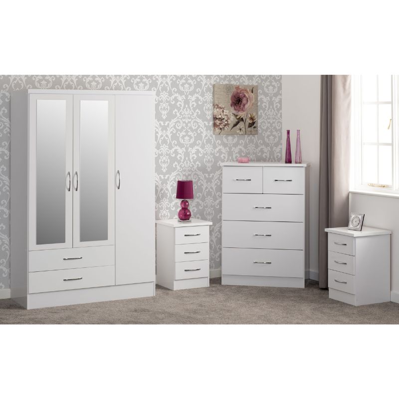 (SECONIQUE) 3 Door, 2 Draw, 2 Mirror Door - Wardrobe, 5 Draw -Chest Drawer, 2, 3 Draw -Bedside Table, Set by Nevada - yofurn