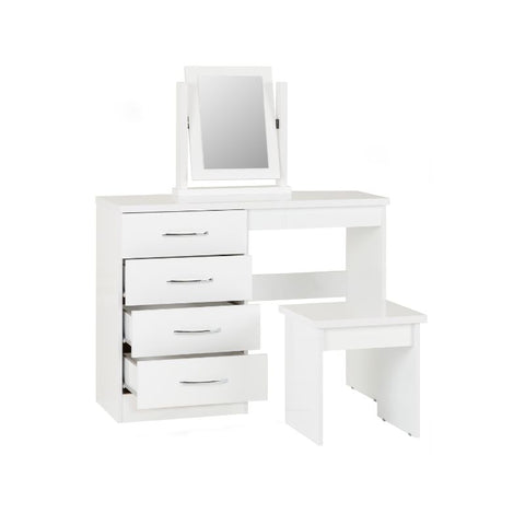 (SECONIQUE) Gloss, 4 Draw, Mirror Stand, Stool, Dressing Table by Nevada - yofurn