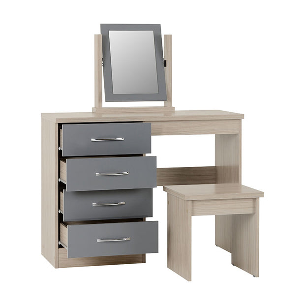 (SECONIQUE) Gloss, 4 Draw, Mirror Stand, Stool, Dressing Table by Nevada - yofurn