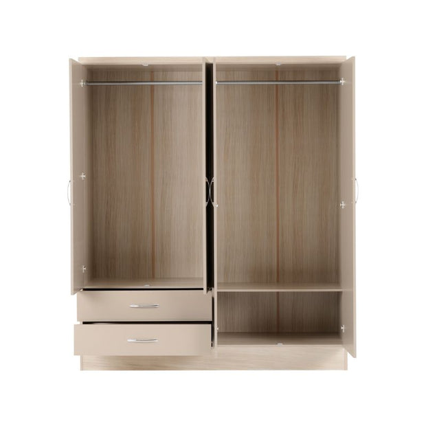 SECONIQUE, Nevada, 4 Door, 2 Draw, Mirrored, Wardrobe - yofurn