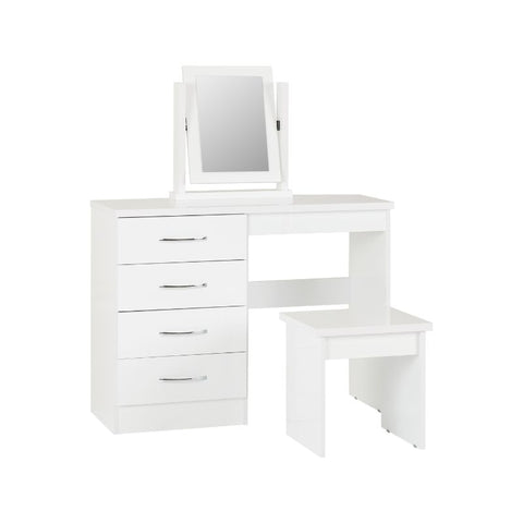 (SECONIQUE) Gloss, 4 Draw, Mirror Stand, Stool, Dressing Table by Nevada - yofurn