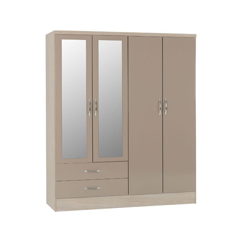 SECONIQUE, Nevada, 4 Door, 2 Draw, Mirrored, Wardrobe - yofurn