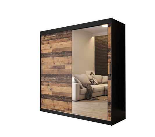 Tilburg II Sliding Door Wardrobe 200cm [Dark Oak & Black] - White Background