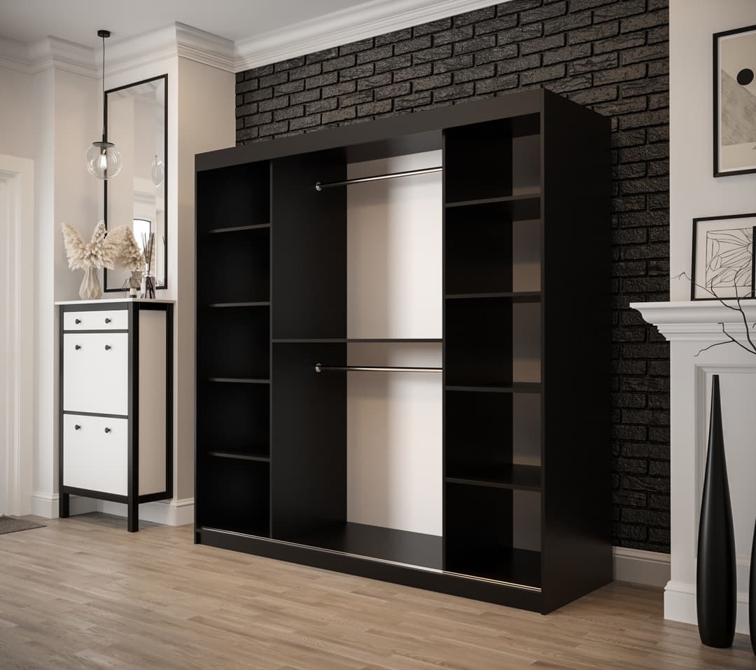 Tilburg II Sliding Door Wardrobe 200cm [Dark Oak & Black] - Interior Layout