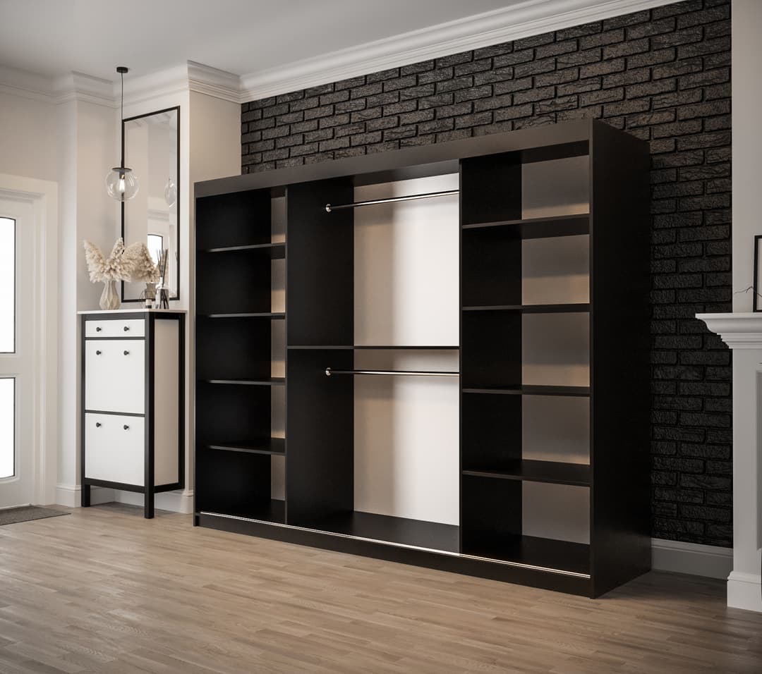 Tilburg Sliding Door Wardrobe 250cm [Dark Oak & Black] - Interior Layout