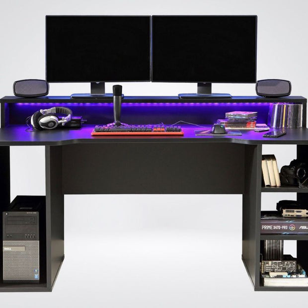 Black Computer Gaming Desk with Colour Changing LED Lights by Flair