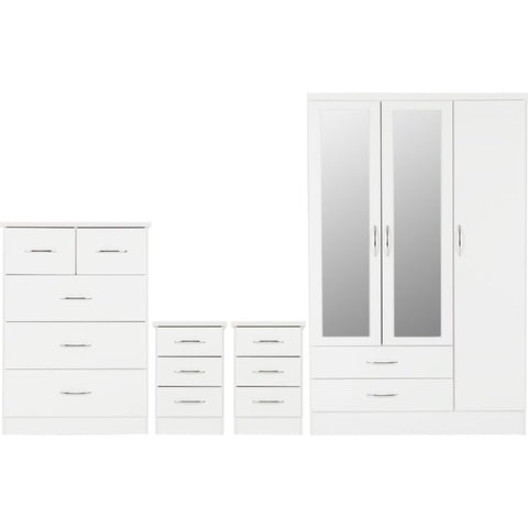 (SECONIQUE) 3 Door, 2 Draw, 2 Mirror Door - Wardrobe, 5 Draw -Chest Drawer, 2, 3 Draw -Bedside Table, Set by Nevada - yofurn