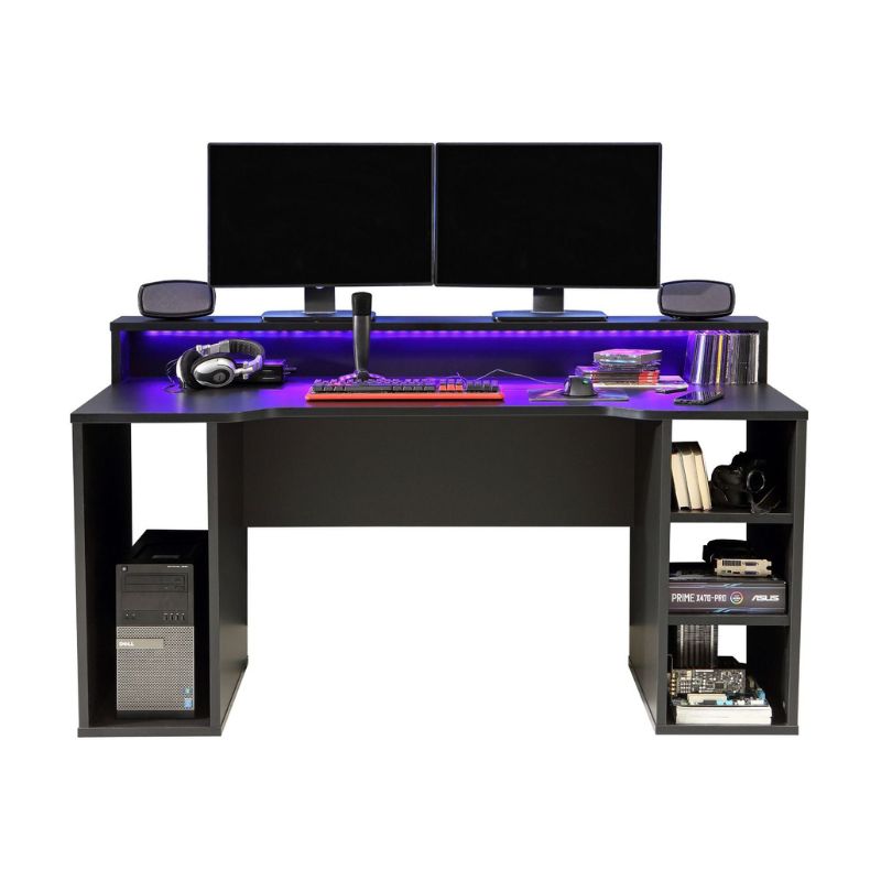 Black Computer Gaming Desk with Colour Changing LED Lights by Flair