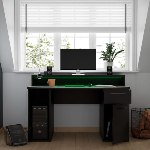 Black Compact Computer Gaming Desk with Colour Changing LED Lights by Flair