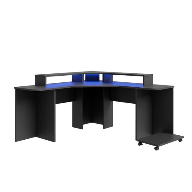 Black Quartz Corner Computer Gaming Desk with Colour Changing LED Lights by Recoil