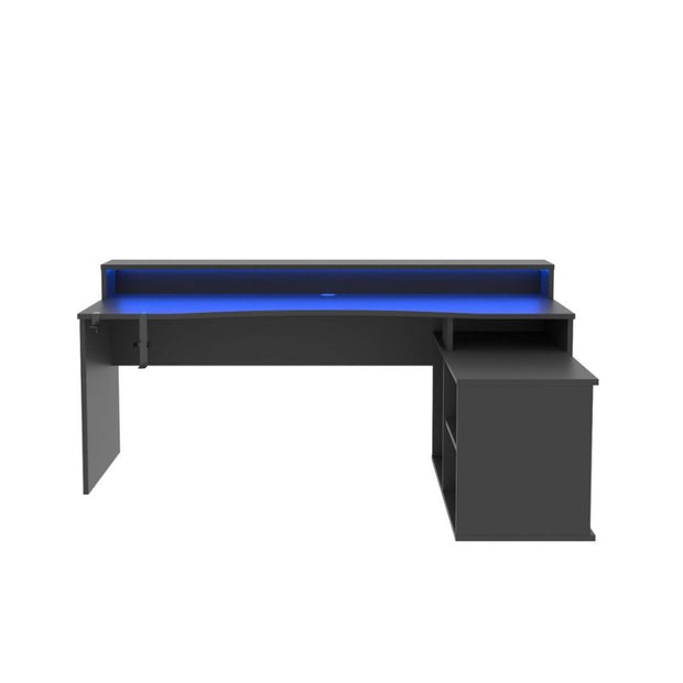 Black Corner Computer Gaming Desk with Colour Changing LED Lights by Flair