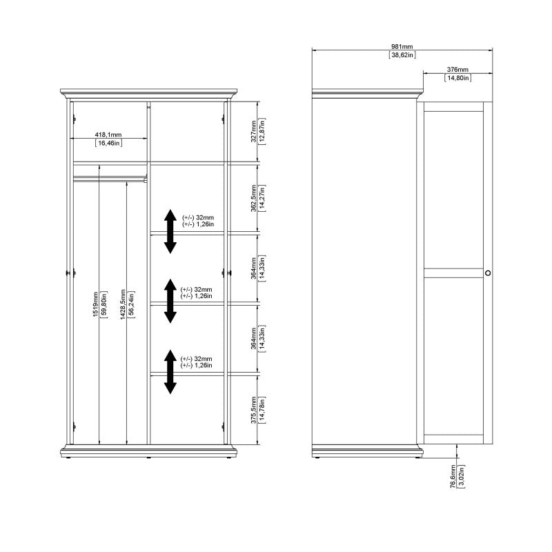 FURNITURE TO GO, Paris, 2 Door, Wardrobe - yofurn