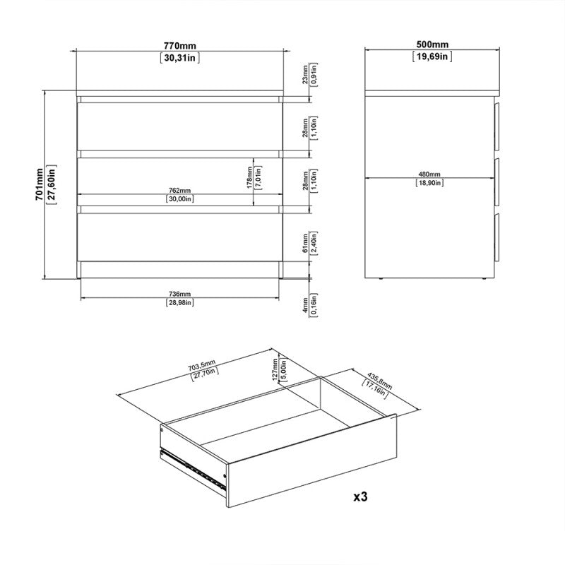 (FURNITURE TO GO) 3 Draw, Chest Drawer by Naia - yofurn