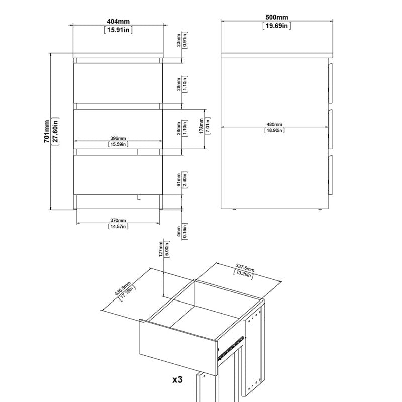 (FURNITURE TO GO) 3 Draw, Bedside Table by Naia - yofurn