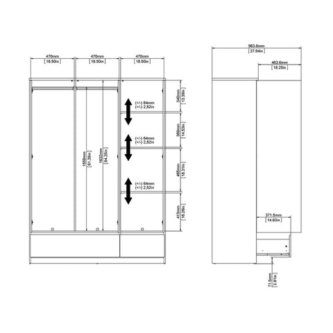 (FURNITURE TO GO) 2 Draw, 3 Door, Gloss, White, Wardrobe by Naia - yofurn