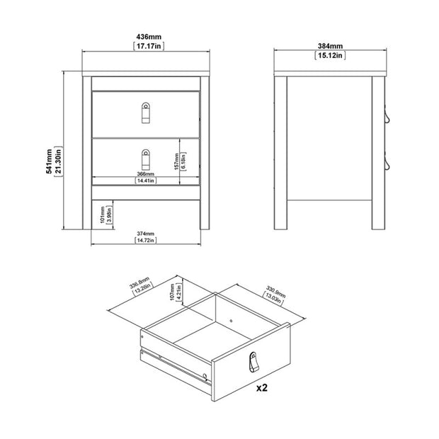 (FURNITURE TO GO) 2 Draw, Bedside Table by Barcelona - yofurn