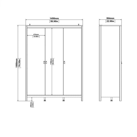 (FURNITURE TO GO) 3 Door, Wardrobe by Barcelona - yofurn