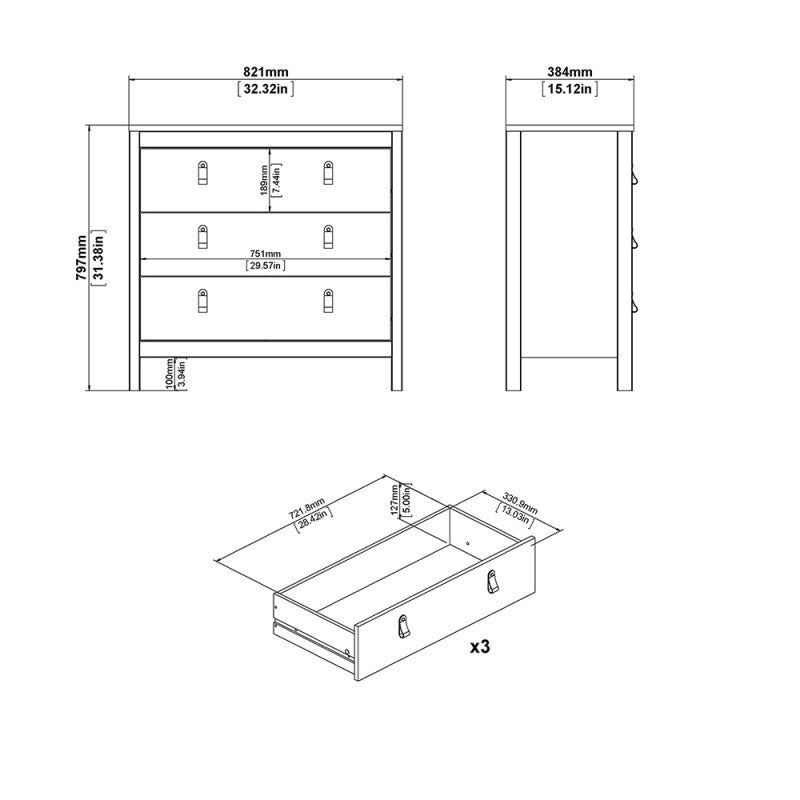 (FURNITURE TO GO) 3 Draw, Chest Drawer by Madrid - yofurn