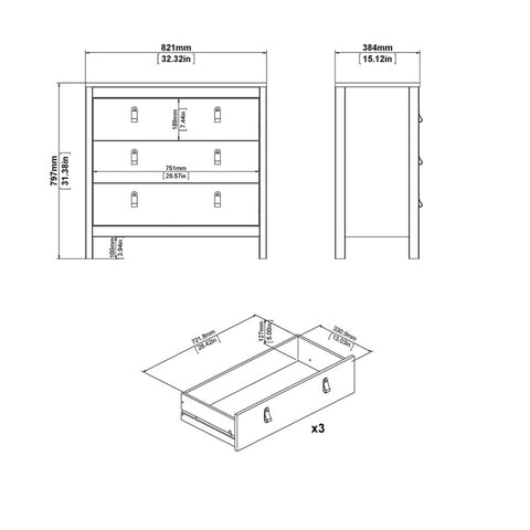 (FURNITURE TO GO) 3 Draw, Chest Drawer by Madrid - yofurn