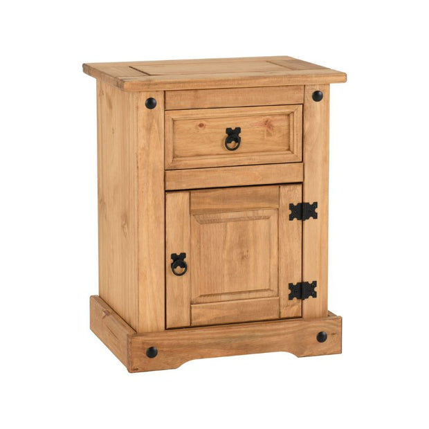 (SECONIQUE) 1 Draw, 1 Door, Brown, Waxed Pine, Bedside Table - yofurn