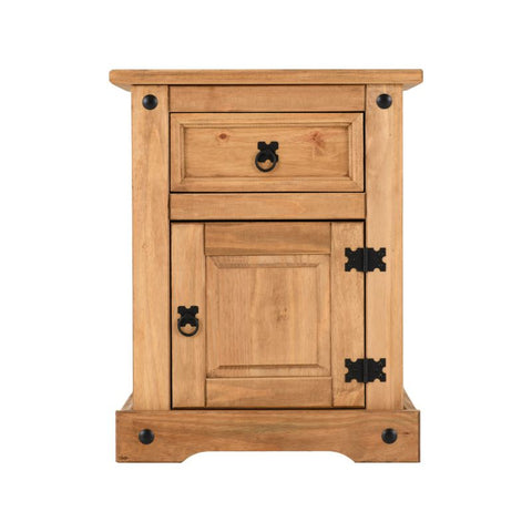 (SECONIQUE) 1 Draw, 1 Door, Brown, Waxed Pine, Bedside Table - yofurn