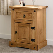 (SECONIQUE) 1 Draw, 1 Door, Brown, Waxed Pine, Bedside Table - yofurn