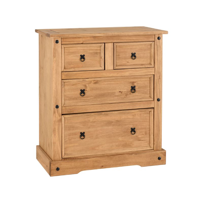 (SECONIQUE) 4 Draw, Brown, Waxed Pine, Chest Drawer - yofurn