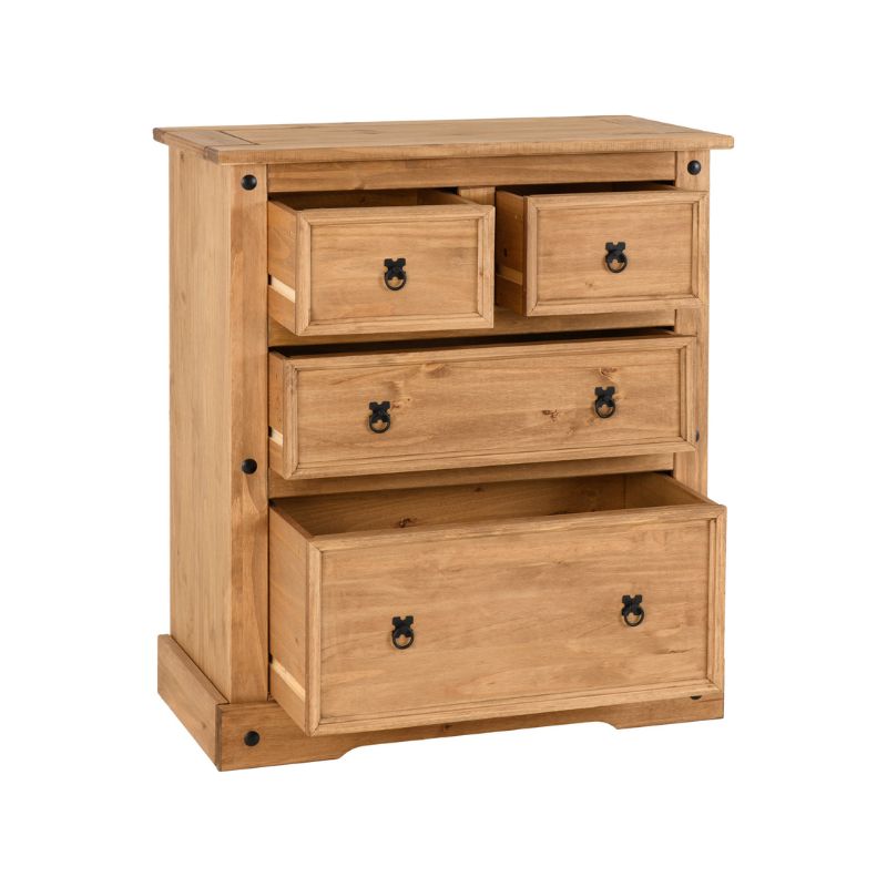 (SECONIQUE) 4 Draw, Brown, Waxed Pine, Chest Drawer - yofurn