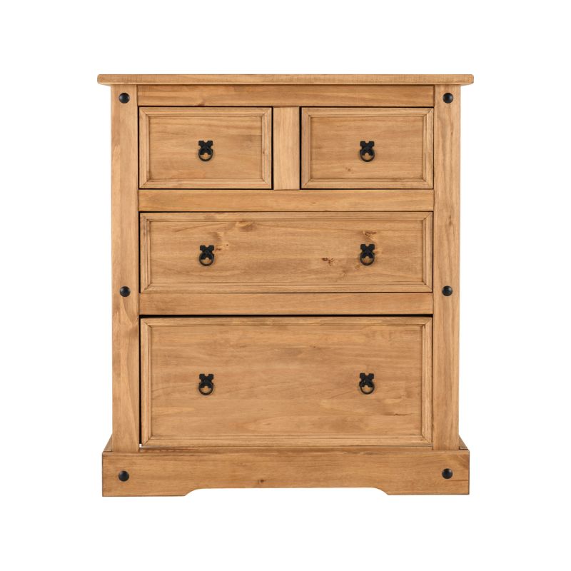 (SECONIQUE) 4 Draw, Brown, Waxed Pine, Chest Drawer - yofurn