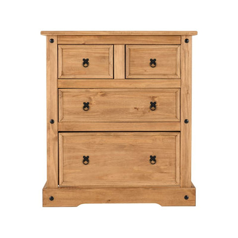 (SECONIQUE) 4 Draw, Brown, Waxed Pine, Chest Drawer - yofurn