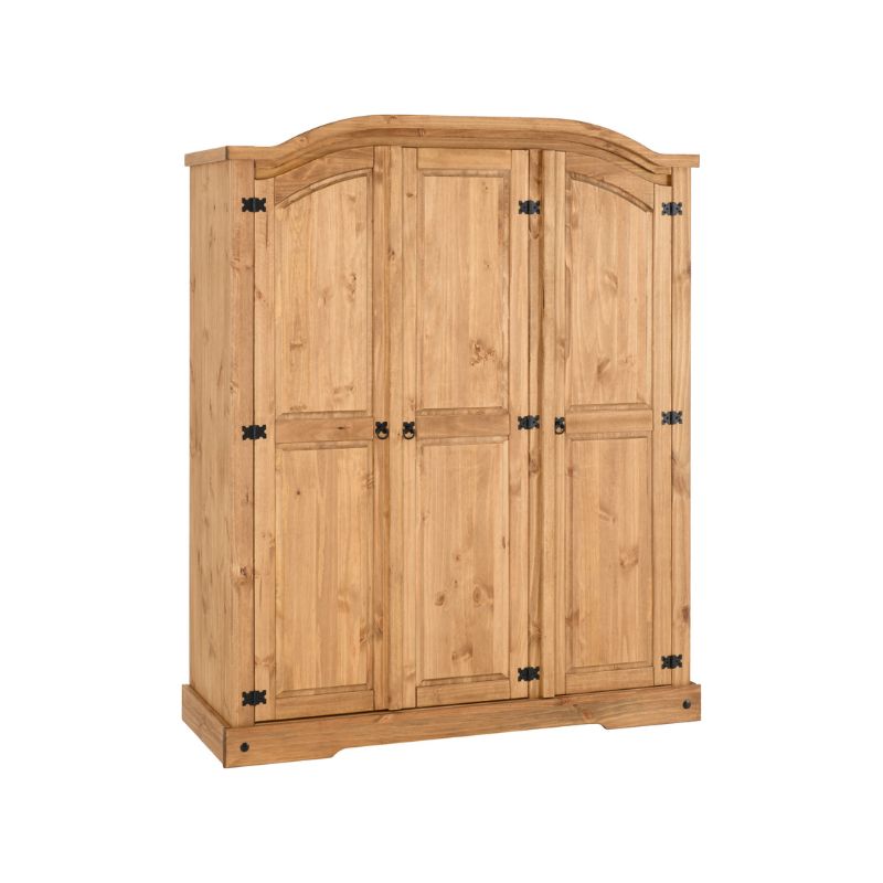 (SECONIQUE) 3 Door, Brown, Waxed Pine, Wardrobe - yofurn