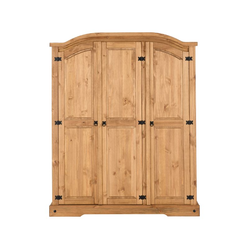 (SECONIQUE) 3 Door, Brown, Waxed Pine, Wardrobe - yofurn